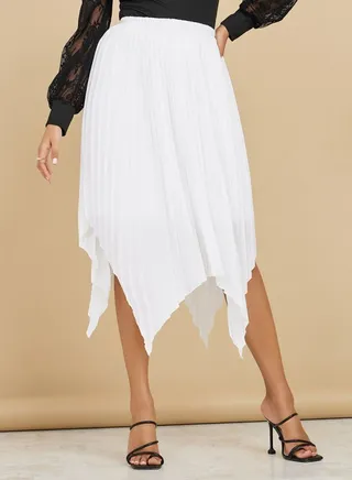 Asymmetric Hem Pleated Midi Skirt 