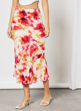 Abstract Print Midi Skirt Multicolour 