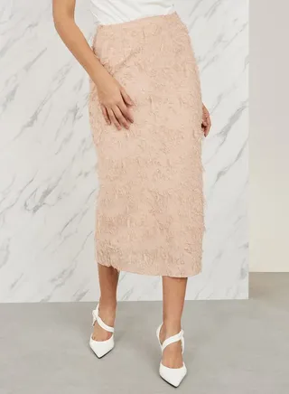 Tassel Texture Side Slit Midi Skirt 