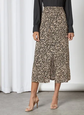 Nova Button Midi Skirt Black 