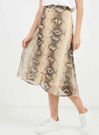 Snake Print Midi Skirt Warm Sand 