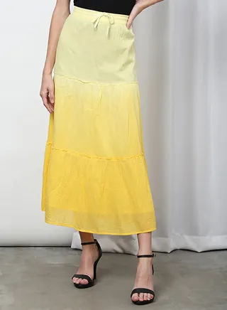 Casual Colourblock Flared Maxi Skirt Empire Yellow 
