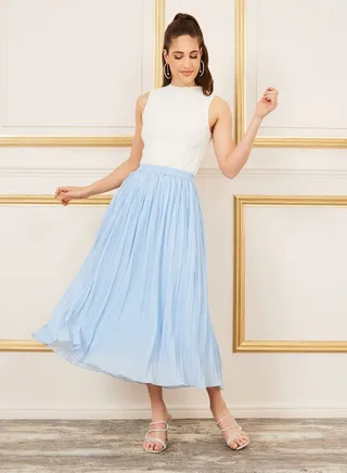 Embellished Pleated Midi Skirt 