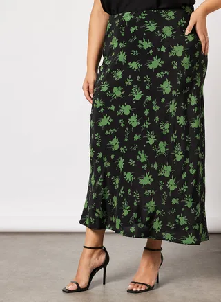 Plus Size Floral Print Skirt Black 