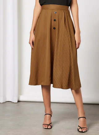 Button Details Skirt Brown 