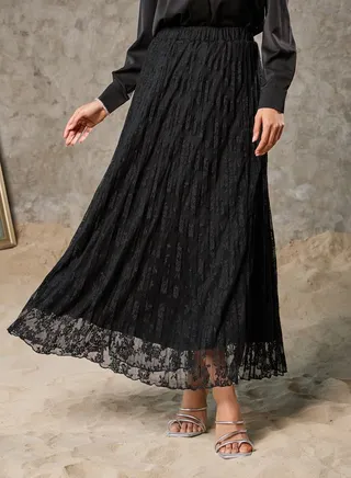 All Over Lace Mesh A-Line Maxi Skirt 