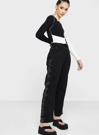 Side Panel Print Detail Jeans