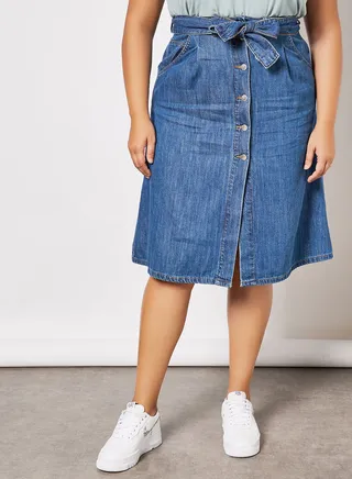 Plus Size High-Waist Denim Skirt Mid Denim 