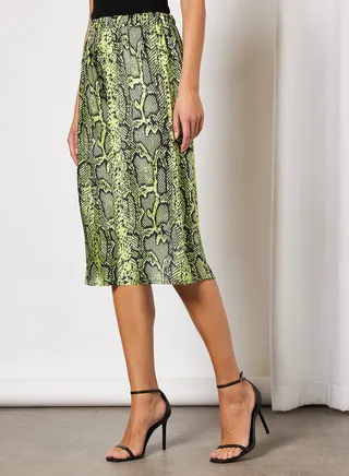 Snake Print Midi Skirt Green 