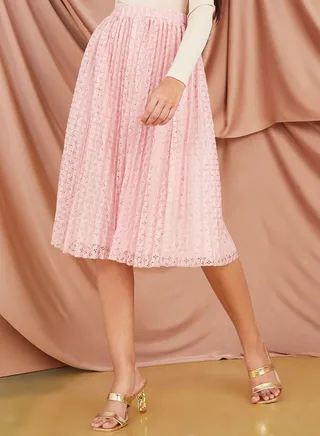 Lace Insert A-Line Midi Skirt 