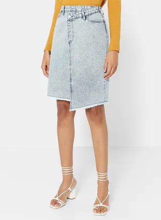 Frayed Hem Denim Skirt Blue 