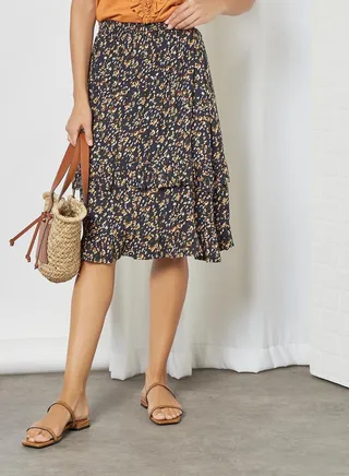 Printed Flared Skirt Black Aop 