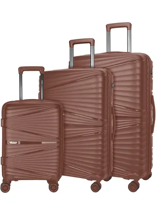 Hard Case Trolley Luggage Set of 3 For Unisex Polypropylene Lightweight 4 Double Wheeled Suitcase With Built In TSA Type Lock Travel Bag KH1005 Rose Gold 