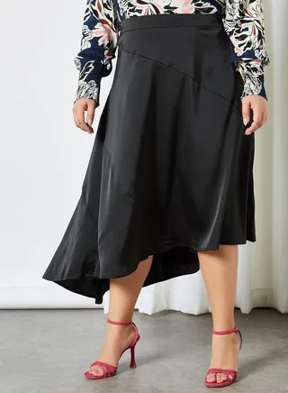Curve Asymmetric Hem Skirt Black(C-N10) 