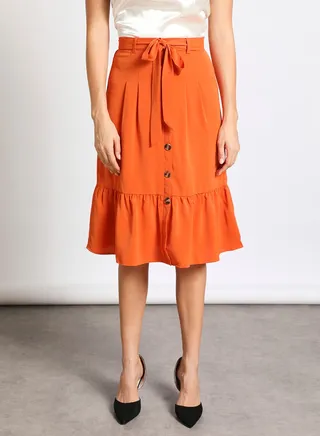 Front button A-Line skirt Orange 