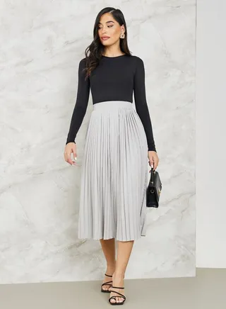 Pleated A-Line Midi Skirt 