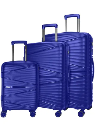 Hard Case Trolley Luggage Set of 3 For Unisex Polypropylene Lightweight 4 Double Wheeled Suitcase With Built In TSA Type Lock Travel Bag KH1005 Blue 