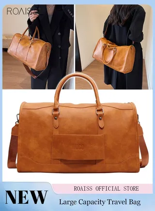 Large-Capacity Pu Leather Travel Handbag Fashionable Retro Adjustable Removable Shoulder Strap Fitness Bag Waterproof And Wear-Resistant Luggage Bag 