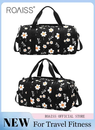 New Trend Travel Duffel Bag Floral Pattern Sports Gym Tote Bag Shoulder Crossbody Overnight Bag for Women Men Weekender Labor Delivery Bag 