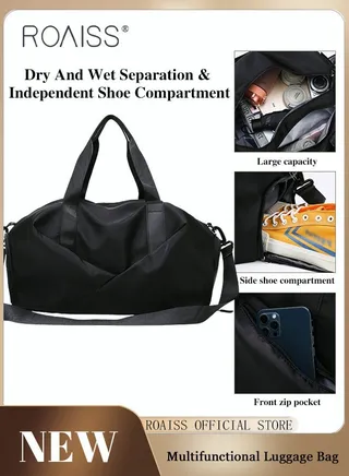Multi Functional Large Capacity Carry on Luggage Bag Wet and Dry Separation Shoe Compartment Gym Bag Suitcase with Perfect for Short Business Trips and Travel 