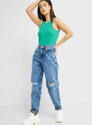 High Waist Carrot Leg Ankle Jeans
