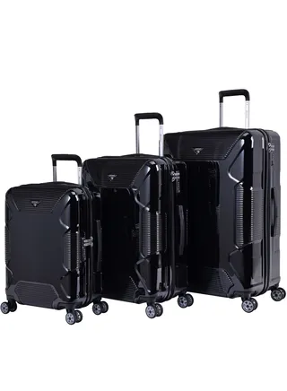 Hard Case Suitcase Trolley Luggage Set of 3 Polycarbonate Lightweight 4 Quiet Double Spinner Wheels Travel Bags With TSA Lock KJ84 Black 