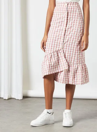 Checkered Midi Skirt Light Purple 