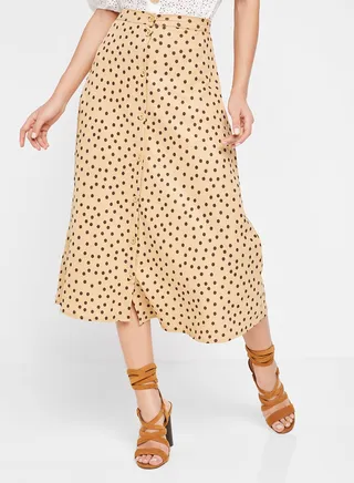 Polka Dot Printed Buttoned Skirt Yellow/Brown 