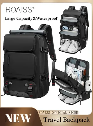 Unisex Multifunctional Backpack with Separate Shoe Compartment Scientific Partitioning Horizontal Handheld Large Capacity Luggage Bag Back Luggage Strap Compatible with Rolling Suitcase 