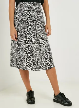 Leopard Print Midi Skirt Black/White 