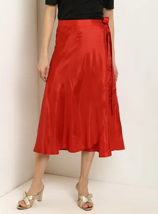 Tie Up Waist Casual Skirts Red 