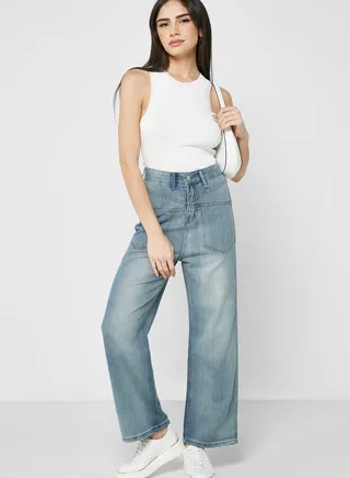 High Waist Flap Pocket Detail Jeans