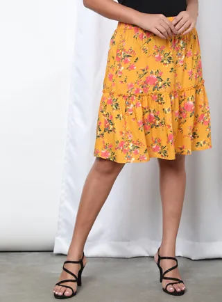 Printed Pleated Skirt Yellow Aop 