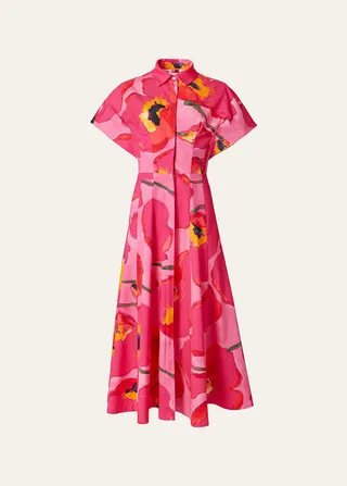 Floral-Print Kimono-Sleeve Paneled Midi Shirtdress