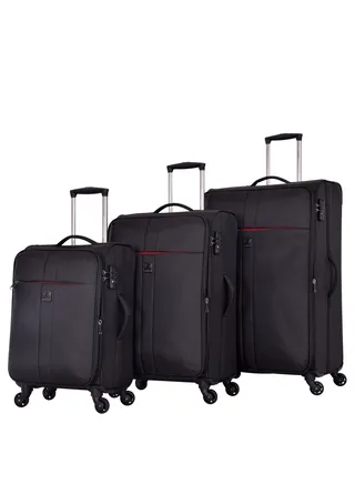 Soft Case Travel Bags Trolley Luggage Sets of 3 for Unisex Polyester Lightweight Expandable Wheeled Suitcase with TSA lock V6101 Black 