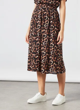 Leopard Print Midi Skirt SilverMink/Leo 