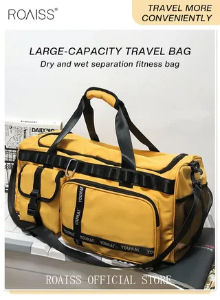Large-Capacity Travel Bag Men's Short-Distance Luggage Backpack College Students Boarding Backpack Dry and Wet Separation Fitness Bag 