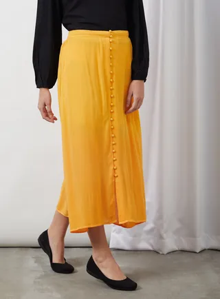 Basic Plain Midi Skirt Yellow Solid 