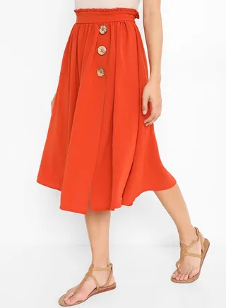 Button Detailed Midi Skirt Orange 