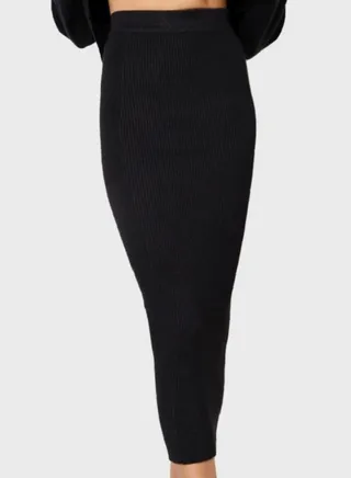 Pit Striped High Waist Slim Fit Midi Skirt Black 