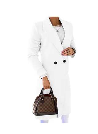 New Women's Fashion Simple Long Sleeve Lapel Button Wool Overcoat 