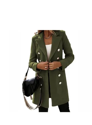 New Women's Fashion Simple Long Sleeve Lapel Button Wool Overcoat 