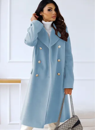 New Women's Fashion Simple Long Sleeve Lapel Button Wool Overcoat 