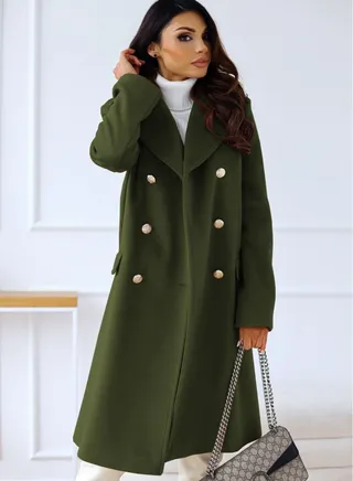 New Women's Fashion Simple Long Sleeve Lapel Button Wool Overcoat 