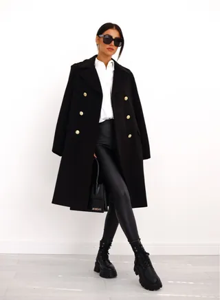 New Women's Fashion Simple Long Sleeve Lapel Button Wool Overcoat 