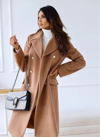 New Women's Fashion Simple Long Sleeve Lapel Button Wool Overcoat 