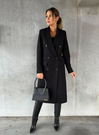 New Women's Fashion Simple Long Sleeve Lapel Button Wool Overcoat 