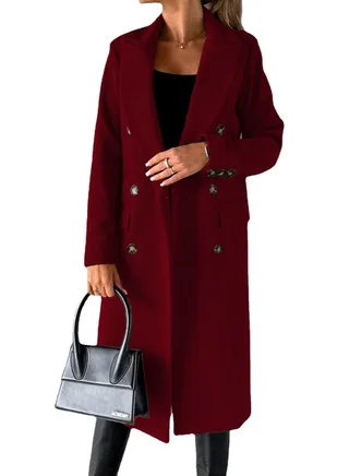 New Women's Fashion Simple Long Sleeve Lapel Button Wool Overcoat 