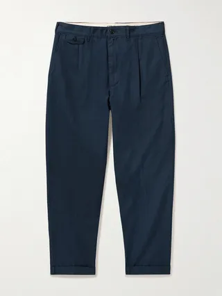 Tapered Cropped Pleated Cotton and Linen-Blend Trousers