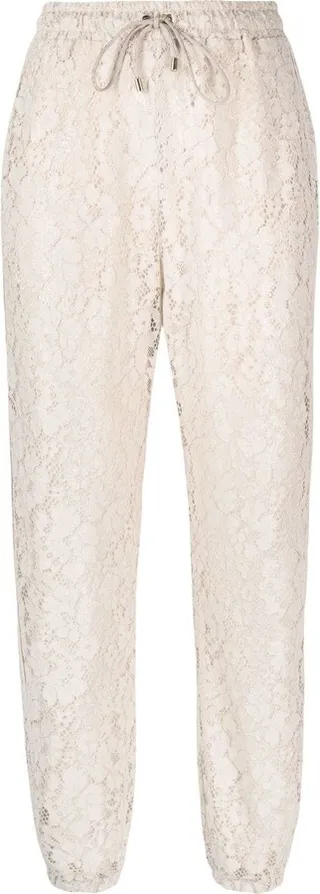 Floral-Lace High-Waisted Track Pants